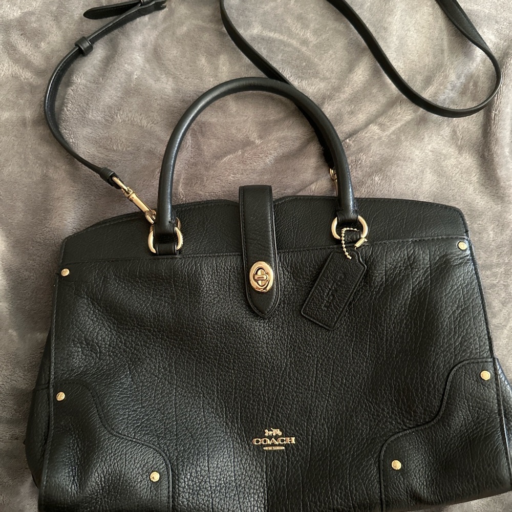 Coach Black Satchel with Gold Accents